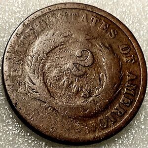1864 Bronze TWO-CENT Piece, Obsolete U.S. Odd Type Coin, Civil War Issue AG